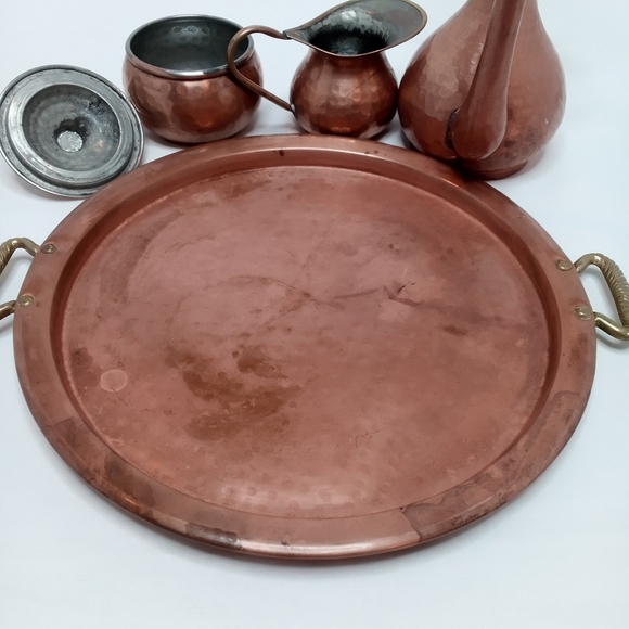 Vintage Hammered Copper 4 Piece Tea Set Complete - Picture 4 of 9